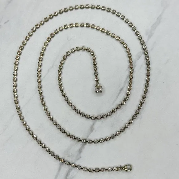 Skinny Clear Rhinestone Silver Tone Belly Body Metal Chain Link Belt OS One Size - Image 1