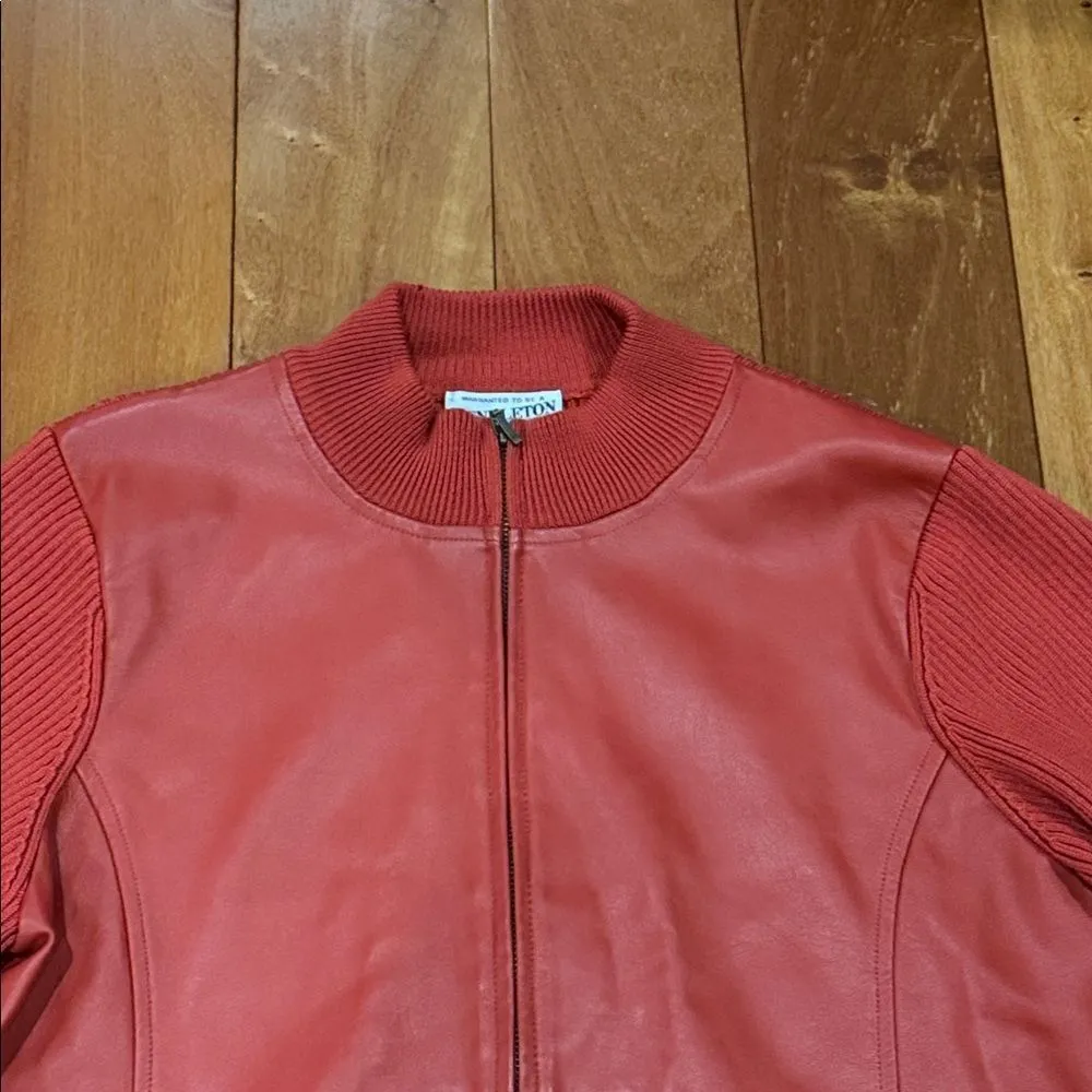 Pendleton Womens Jacket Leather Merino Wool Full Zip Red L - Image 2