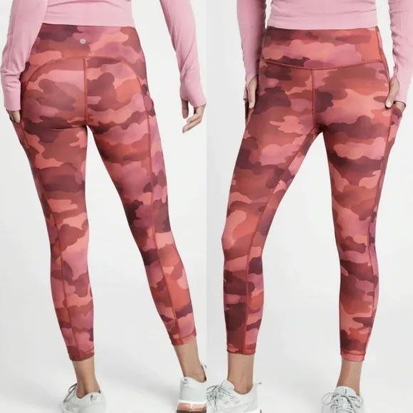 ATHLETA Ultimate Stash Printed 7/8 Tight Leggings Burgundy Pink Cloud Print Sz S - Image 2
