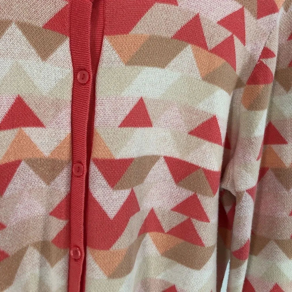 Halogen Cardigan Pink Coral Tan Geometric Print Button Cardigan - Image 3