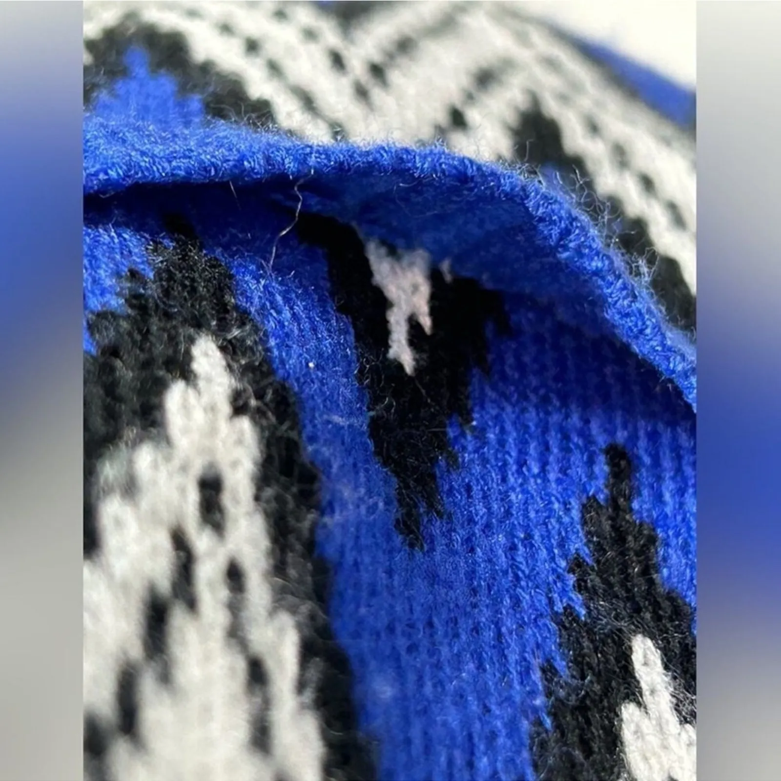 Allison Brittney Chevron Grandpa Cardigan Large Blue White Open Front - Image 11