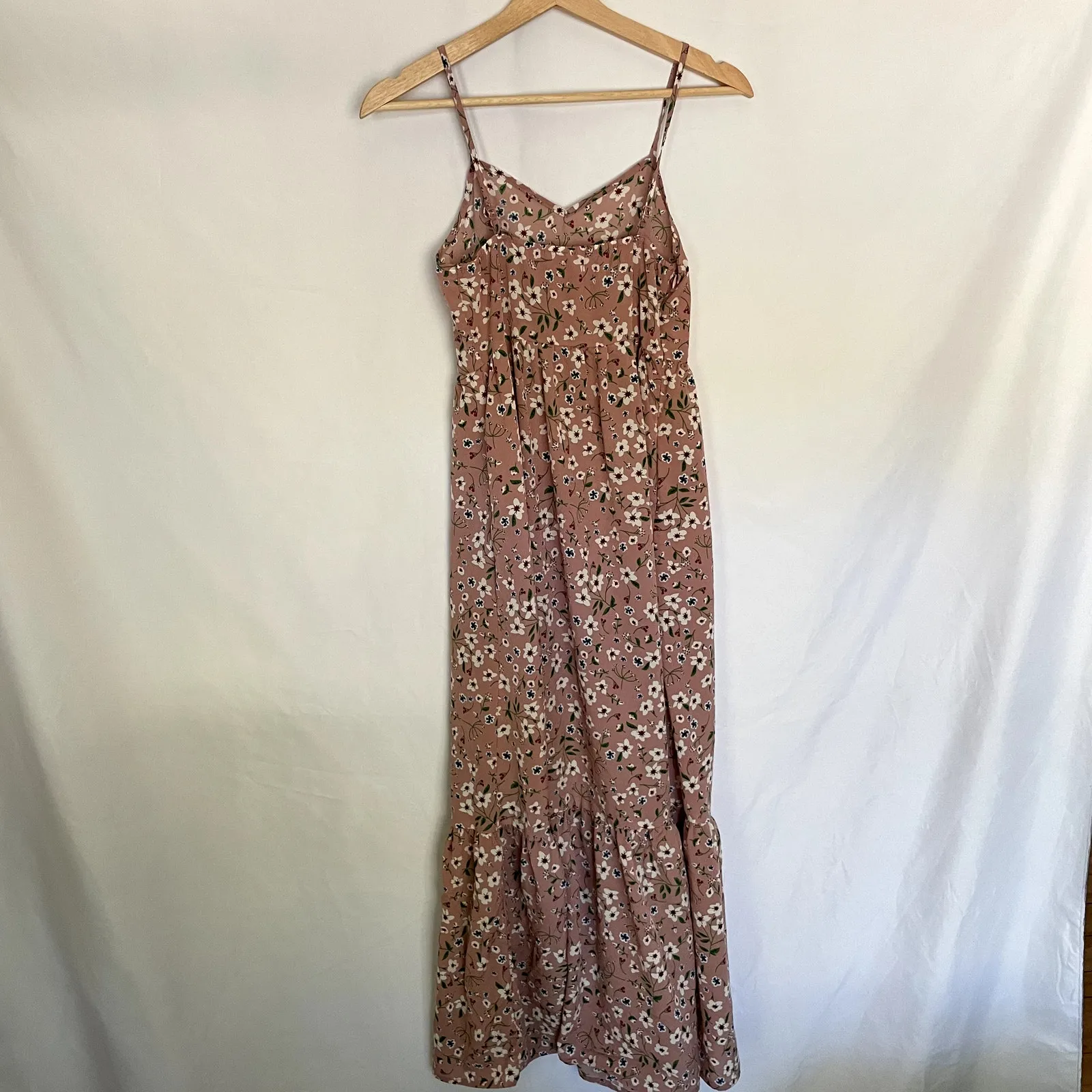 Dusty rose floral summer sundress women's size small side slit spaghetti straps Pink - Image 6