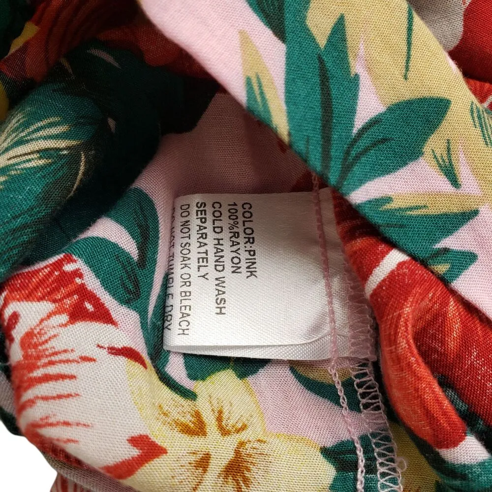 XIX Palms Anthropologie Floral Wide Leg Pants Womens 2 Pink High Rise Hawaii - Image 4