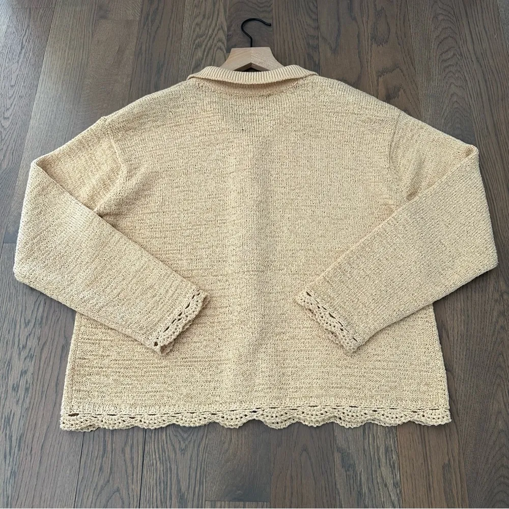 St. John Knit Button Front Cardigan Sweater with Crochet Trim in Yellow Medium - Image 9