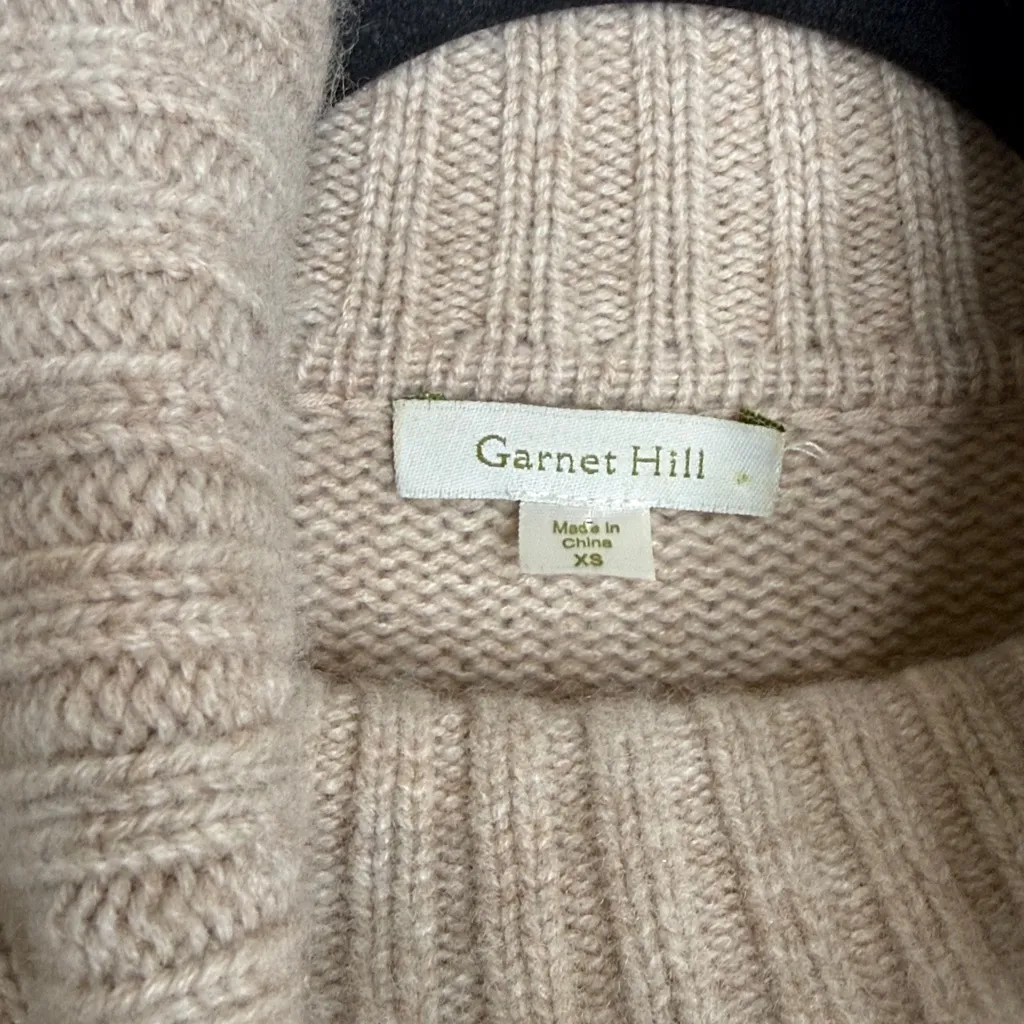 Garnet Hill 100% Cashmere Cable Knit Turtleneck Sweater Tan XS - Image 3