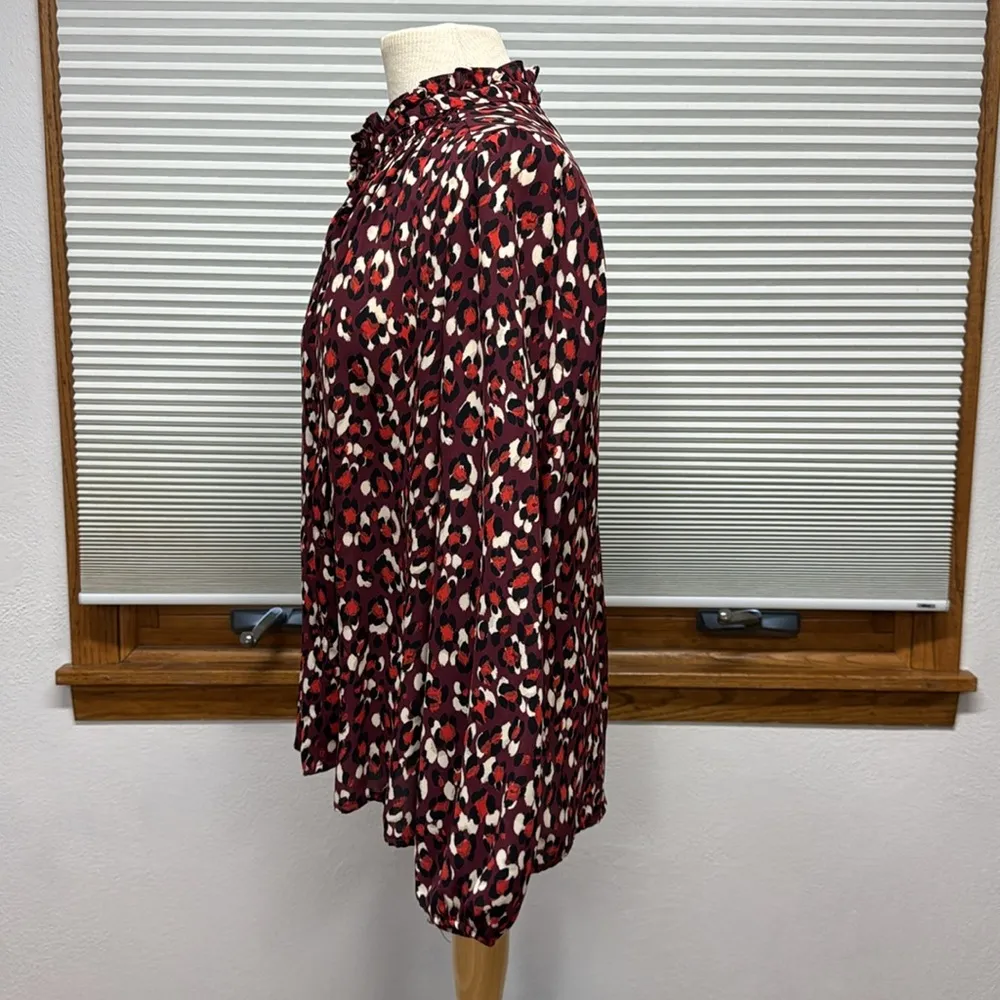 Gibson Purple Red Leopard Print Long Sleeve Button Down Blouse Size Small - Image 5