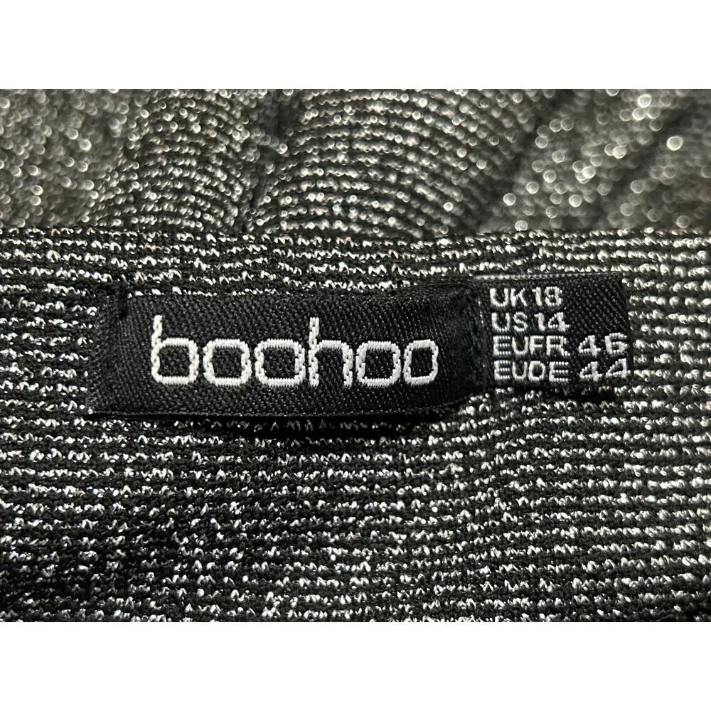 Boohoo Gray Metallic Strapless Tube Bandeau Ruched Mini Bodycon Dress Size 2XL - Image 5