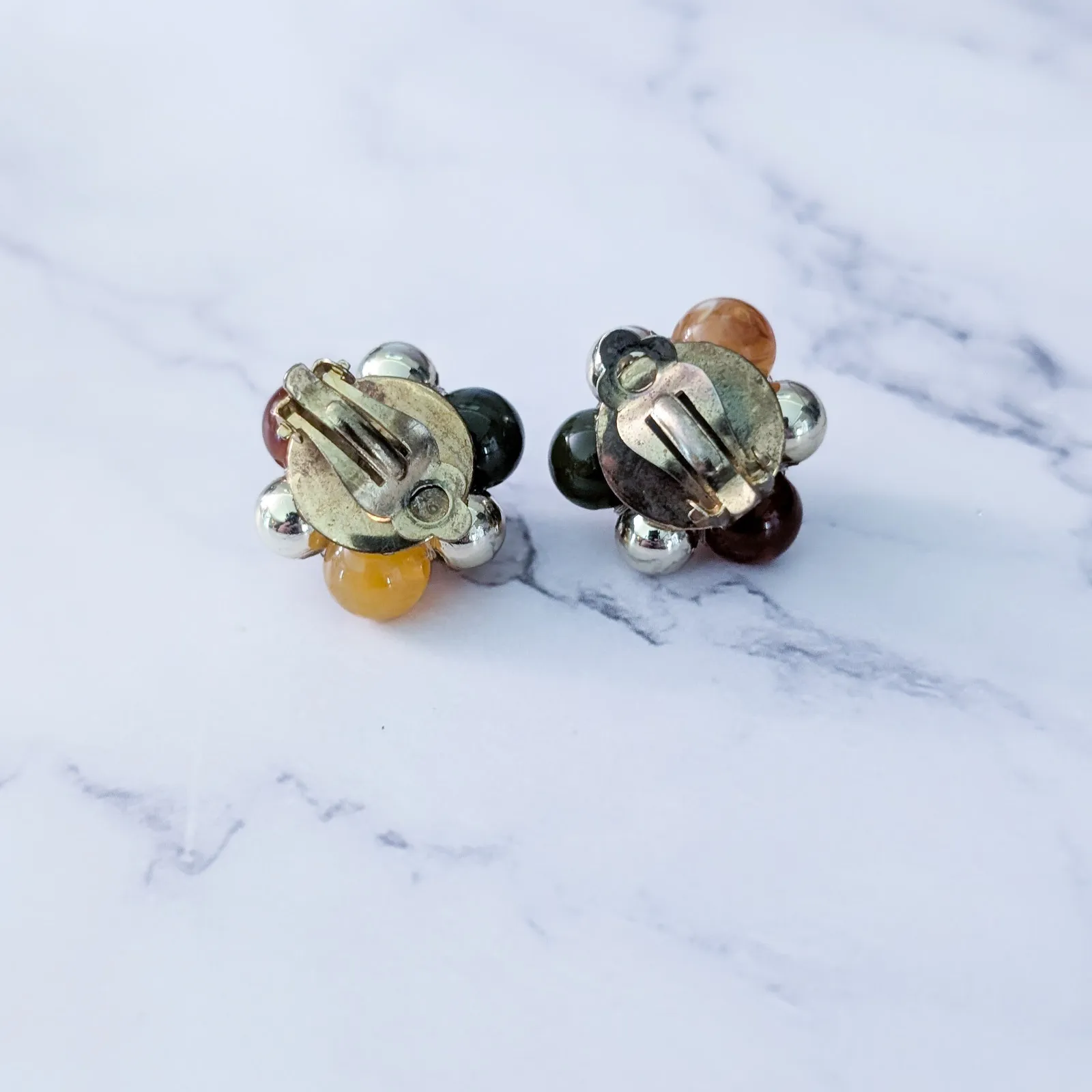 Vintage Clip On Earrings Large Fall Tones Cluster 1" Statement - Image 7