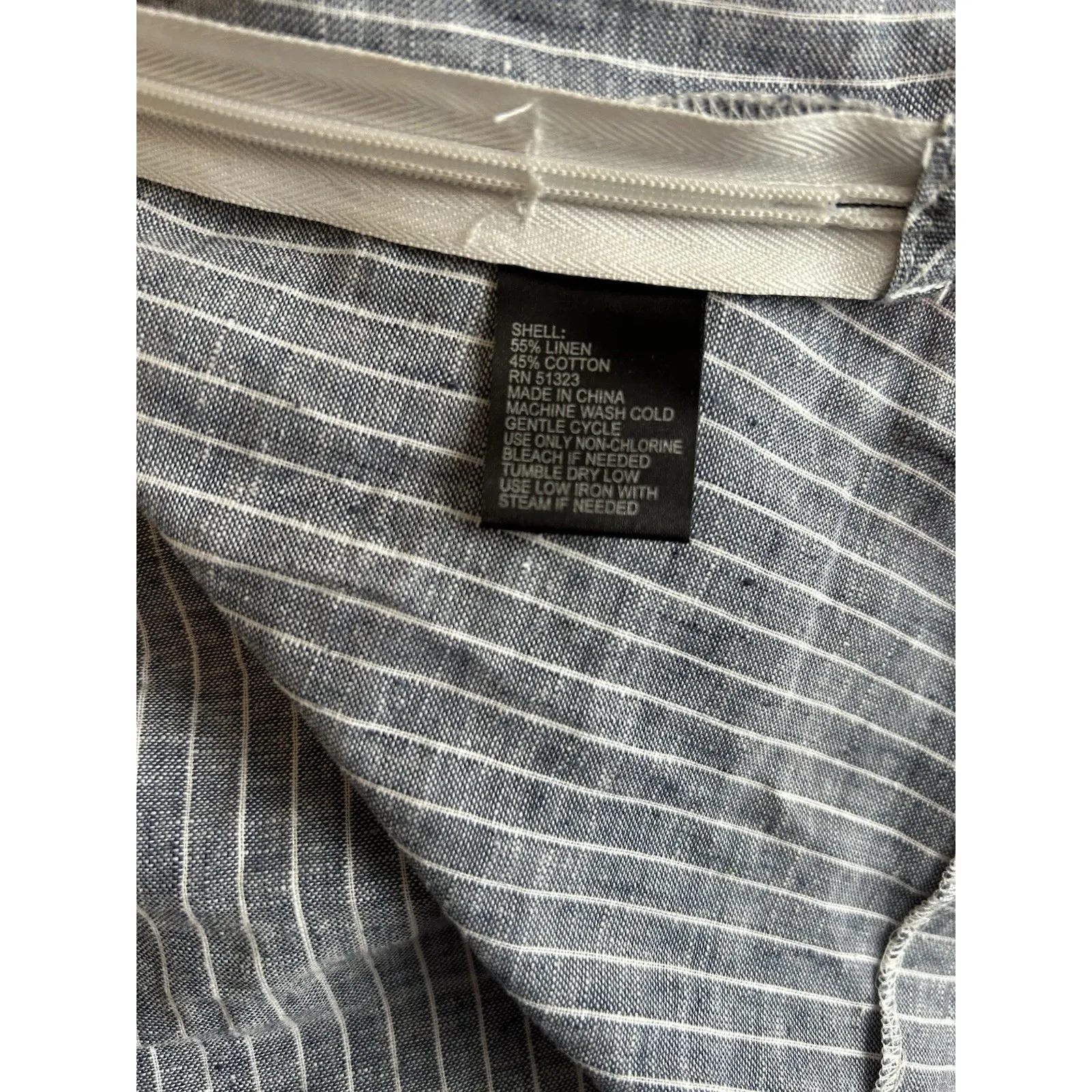 Antonio Melani Size 14 Denim Blue White Striped Linen Tank Top Summer Side Zip‎ - Image 6