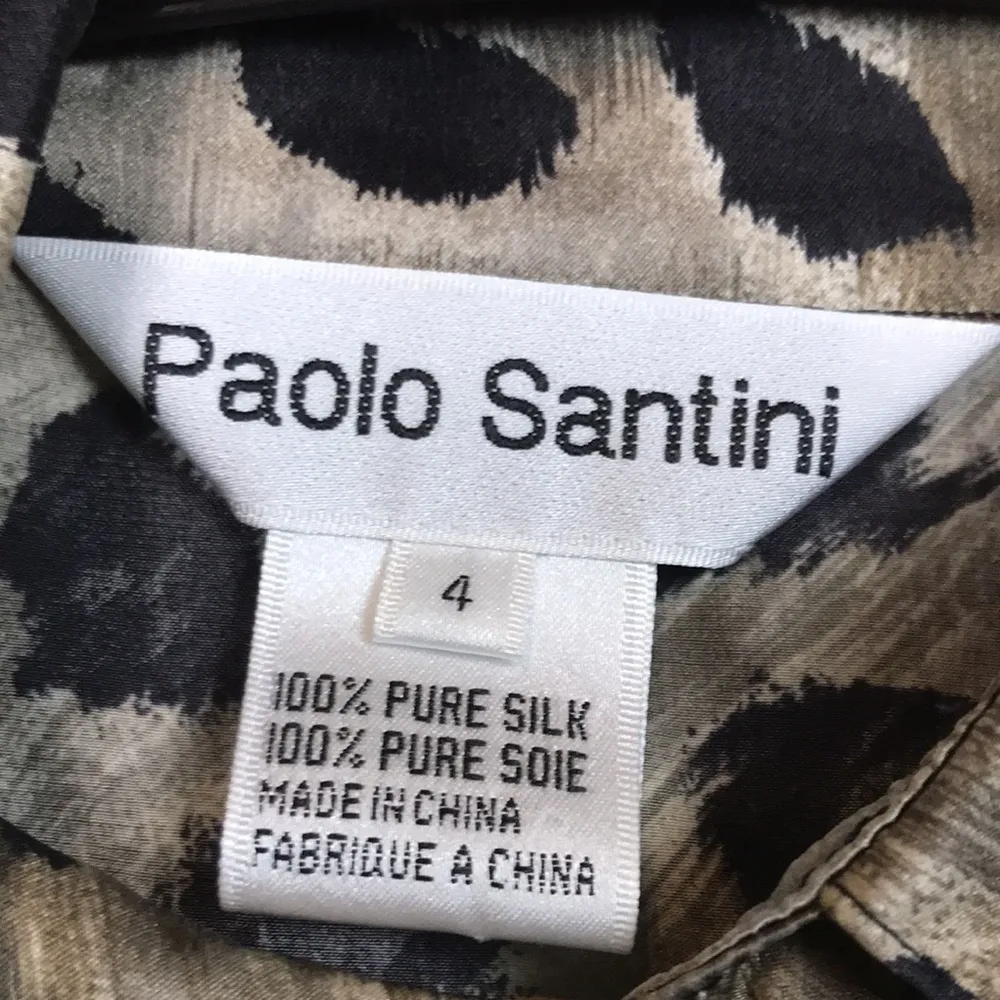 VTG Paolo Santini Women’s Silk Cheetah Leopard Print Long Sleeve Button - Image 10