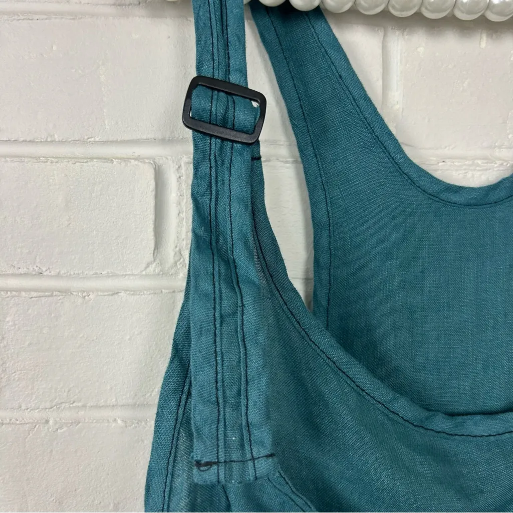 Cynthia Ashby Teal Oversized Baggy Linen Overalls Size M Blue Size M - Image 8
