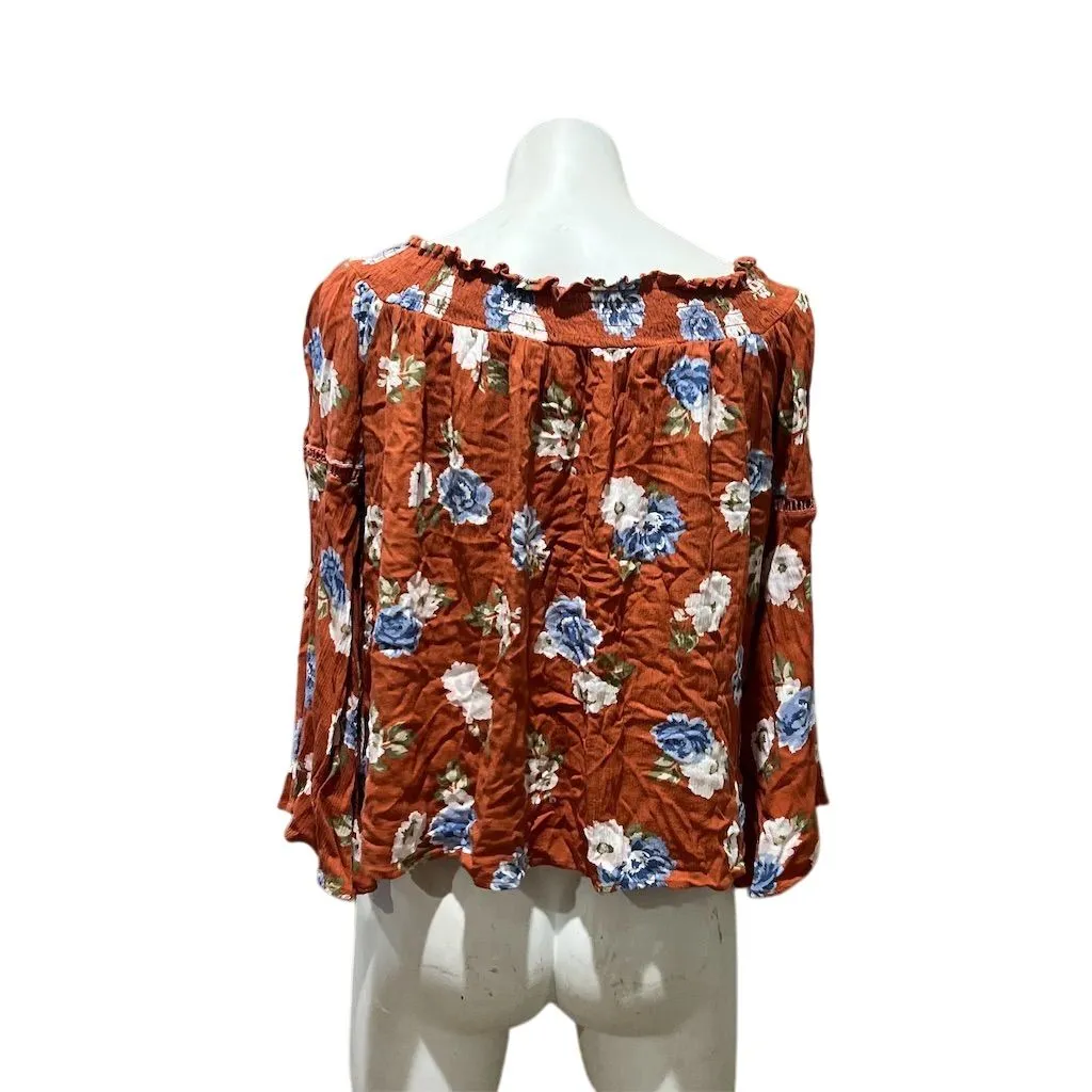 Krazy Kat Women's M Floral Peasant Tunic Blouse V-Neck Long Sleeve - Image 8