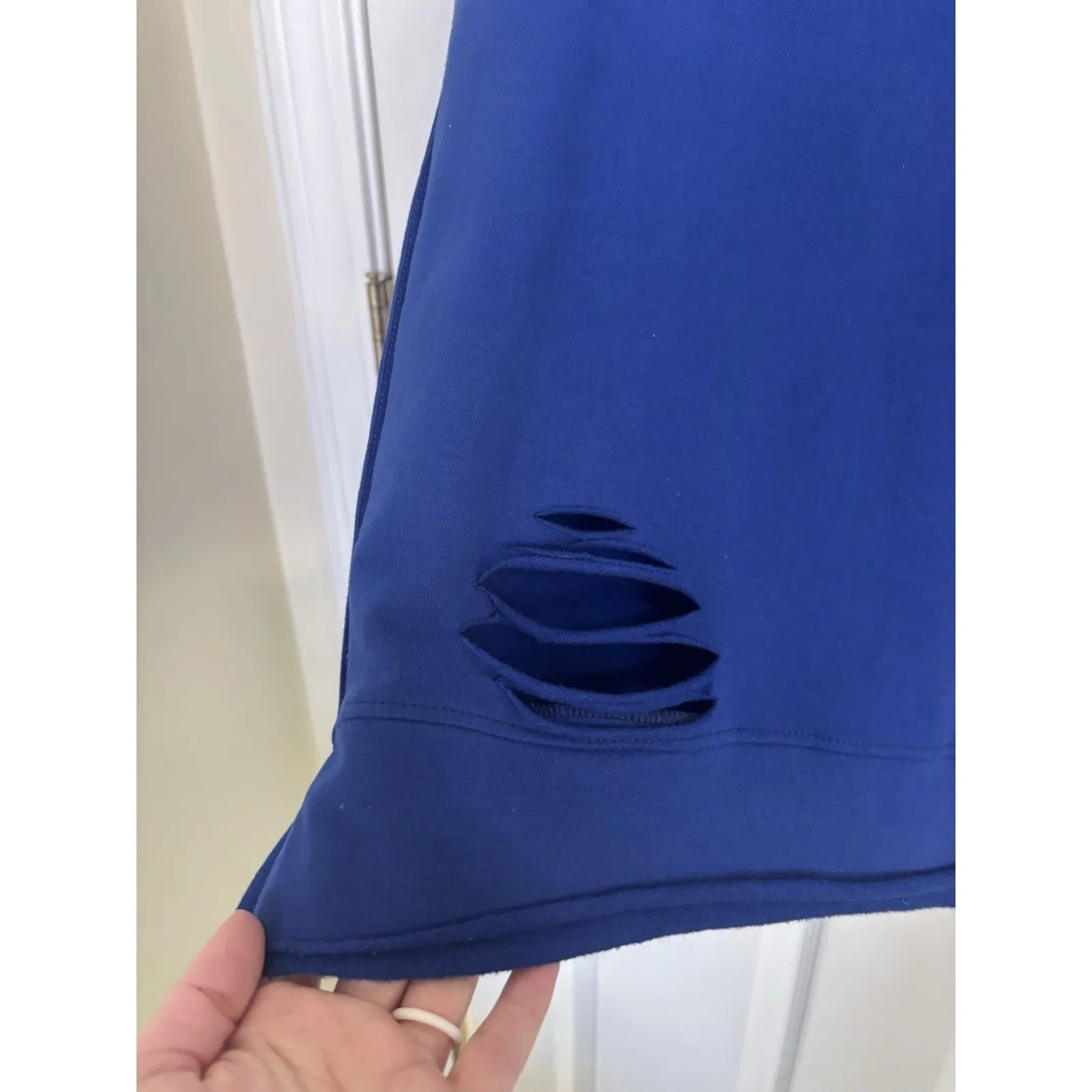 Jijil Royal Blue Distressed Studded Pullover Oversized Medium Grunge Abstract - Image 6