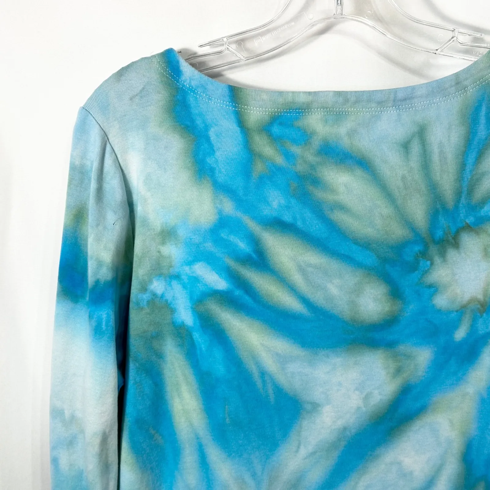 Chicos XL Top Handmade Tie Dye‎ Blue Green Cotton Boho Festival Artsy 469 - Image 9