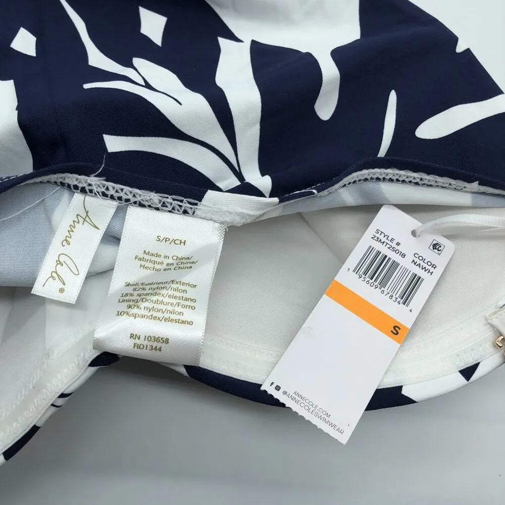 Anne Cole Halter Floral Print Tankini Swim Top Removable Strap Blue & White S - Image 7