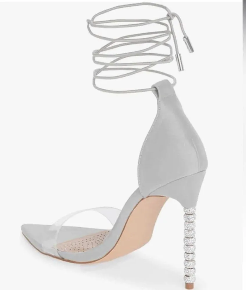 Azalea Wang Lexie Crystal Rhinestone Stiletto Heels Blue Gray Sandal Strappy 7.5 - Image 7