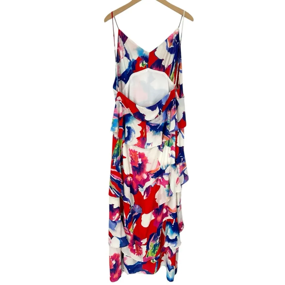 Josie by Natori Salsa Red Low Back Floral Maxi Dress size 16 Ruffles Tiered - Image 10