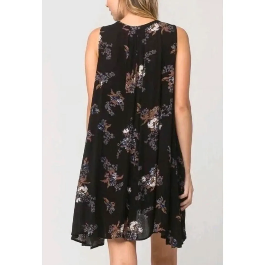 Free People Snap Out Of It Black Floral Trapeze Dress - Size - Medium - Image 2