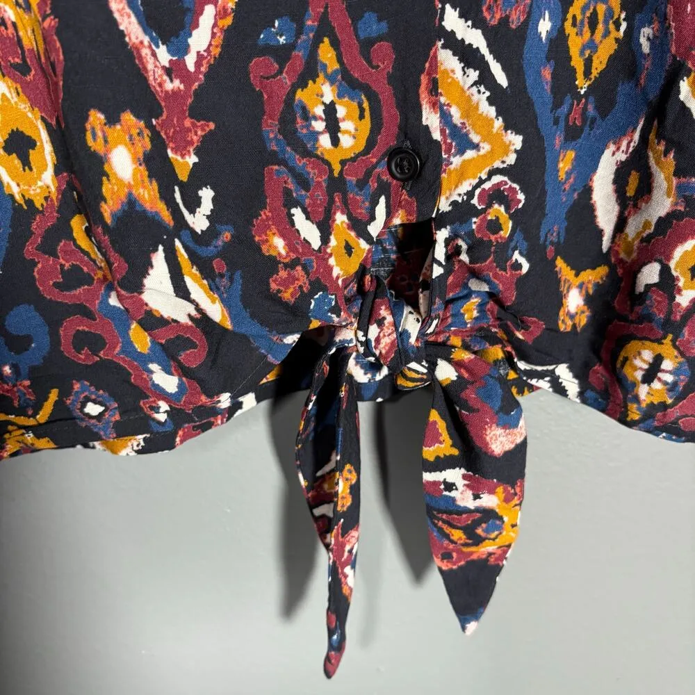 BeachLunchLounge Women's Colorful Batik Ikat Button Up Top - Size Large - Indie - Image 3