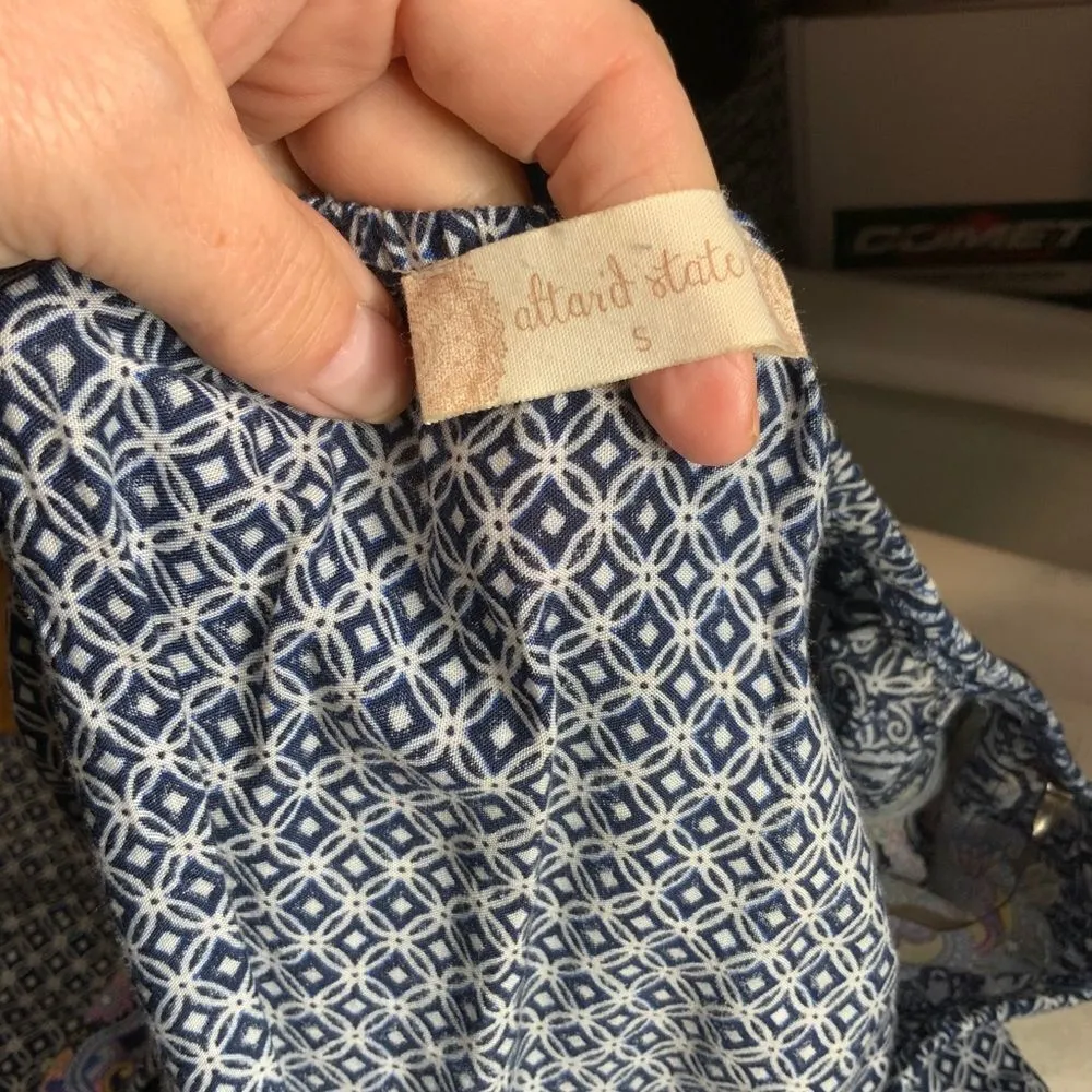 Altar’d State Blue/White/Lavender Boho Bell Sleeve Mini Dress Tunic S - Image 12