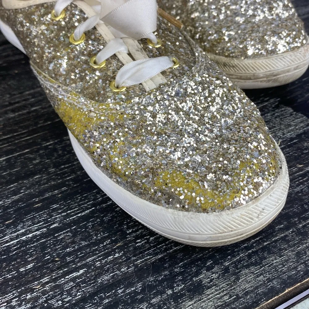Kate Spade X Keds Gold & White Glitter Lace Up Sneaker Shoes 7.5 - Image 5