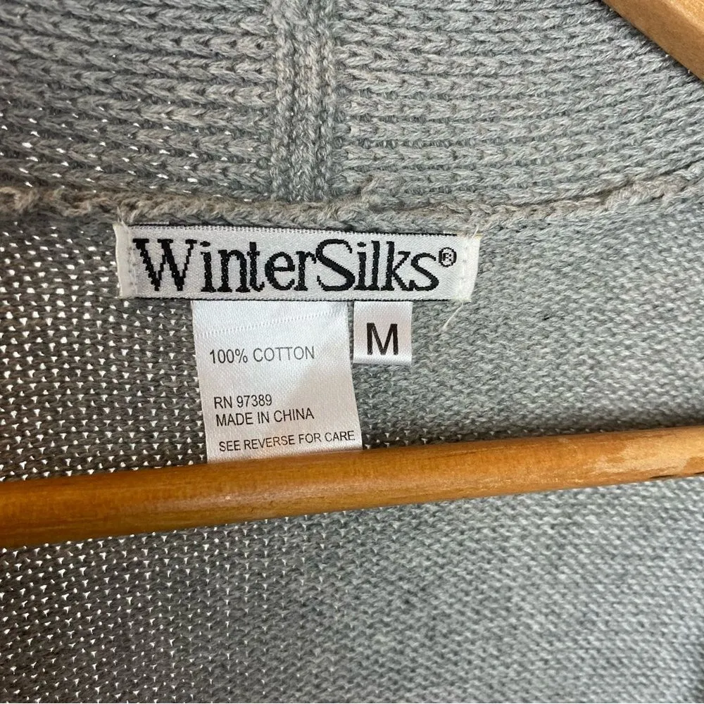 WinterSilks Gray Cotton Open Front Long Sleeve Duster Sweater M Size M - Image 5