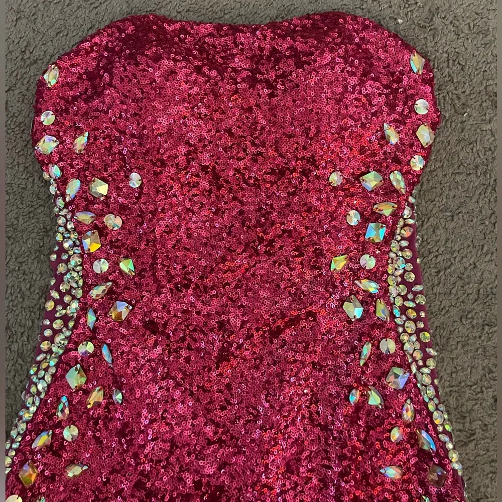 Karishma Strapless Sweetheart Cut Sequin and Crystal Rhinestone Bodycon Dress Pink Size 4 - Image 6
