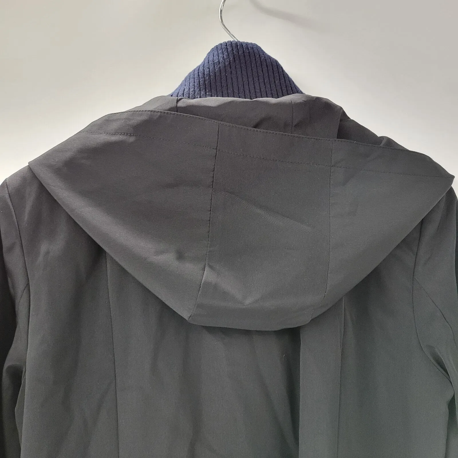 Anne Klein Womens Coat L Black Layered Midi Overcoat Cape Hood Winter Jacket - Image 9