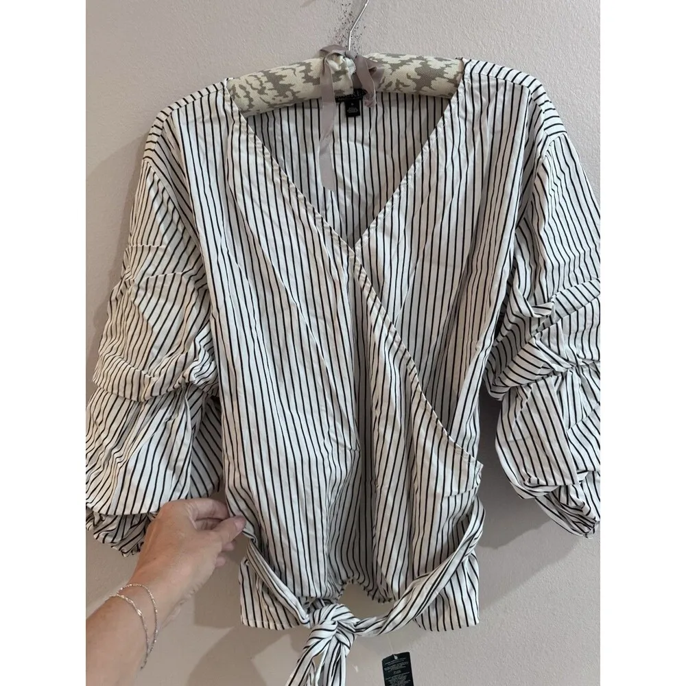 Lauren Ralph Lauren White Striped Top Tiered Puff Sleeve Small Whimsical NEW $80 - Image 4