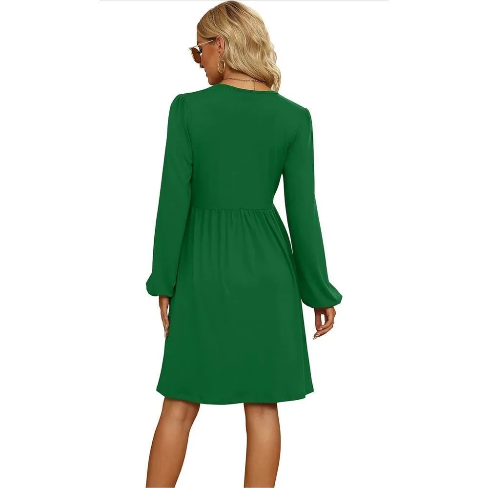 NEW Aokosor Flowy Dress Classic Elegant Super Soft S Green - Image 2