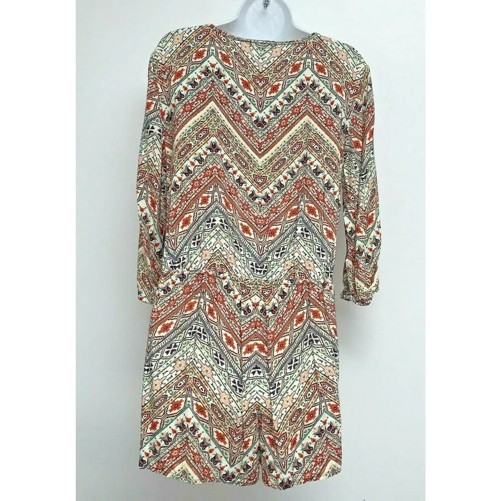 Be Bop Womens Juniors Romper Jumpsuit Size XL Southwest Boho 3/4 Sleeve Browns - Image 4