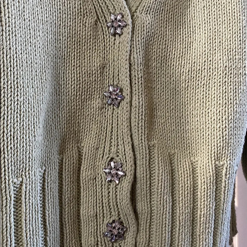 Zara Gem Buttons Green Cardigan Sweater - Image 9
