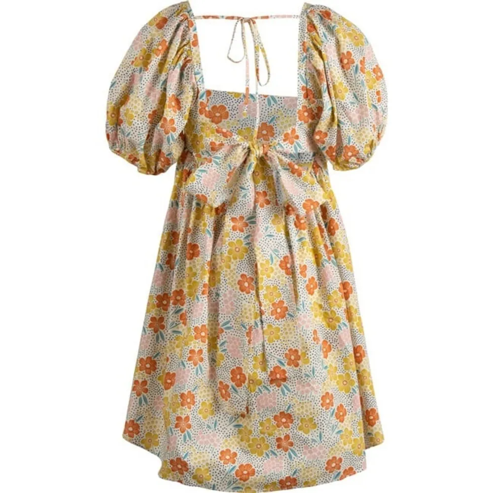 Maisonette Kamala Dress Wild Poppy Flowers floral print bow babydoll puff sleeve - Image 4
