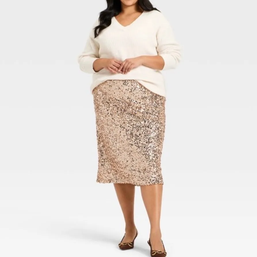 Ava & Viv Womens Sequin Pencil Skirt Rose Gold Sparkle Party Occasion XXL - Image 7