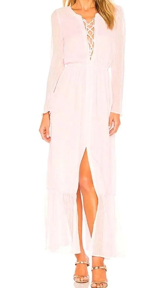 NEW House of Harlow 1960 Hannah Maxi Dress Womens X Small Pink Chiffon Prairie - Image 2