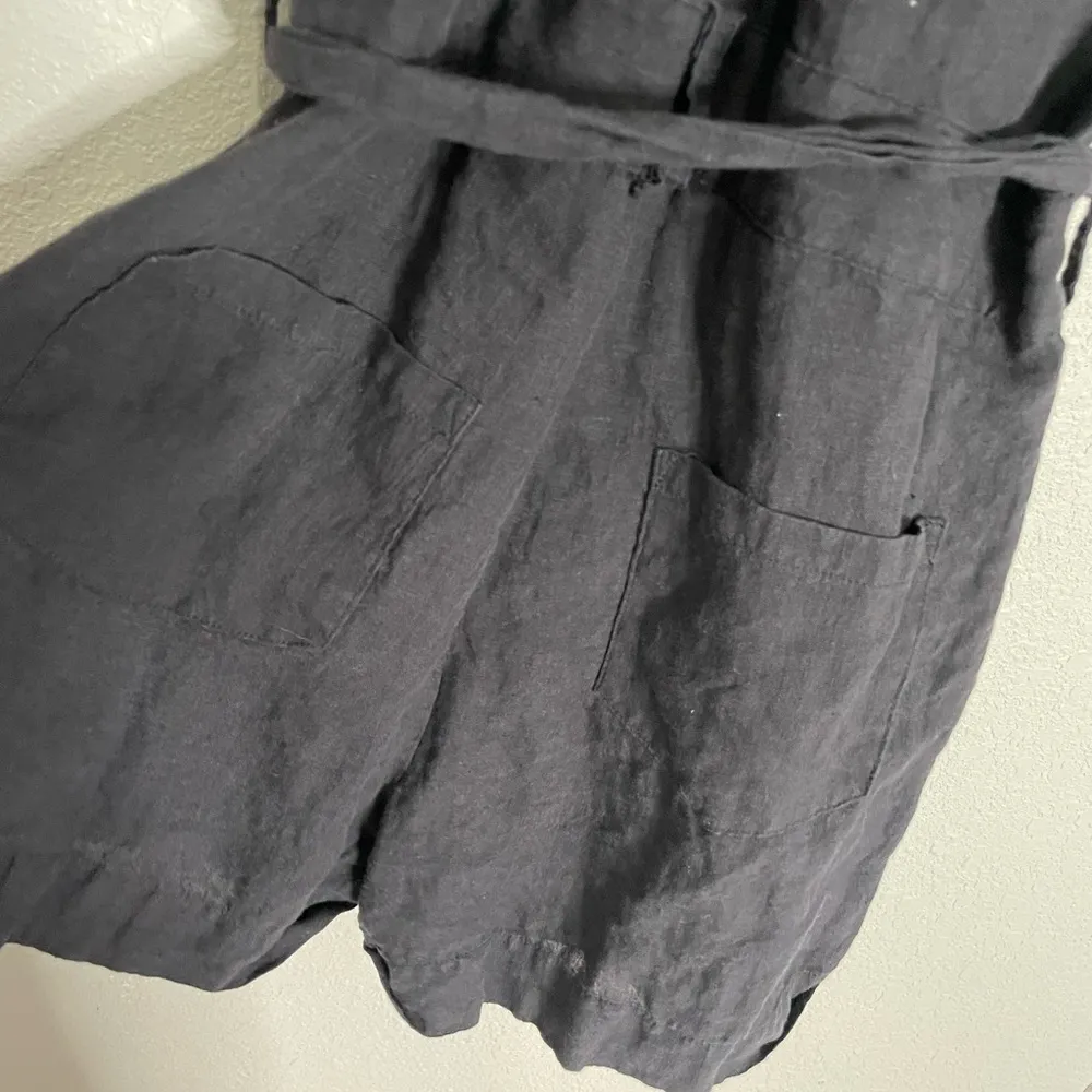 Banco Black Linen Utility Belted Romper Small - Image 6