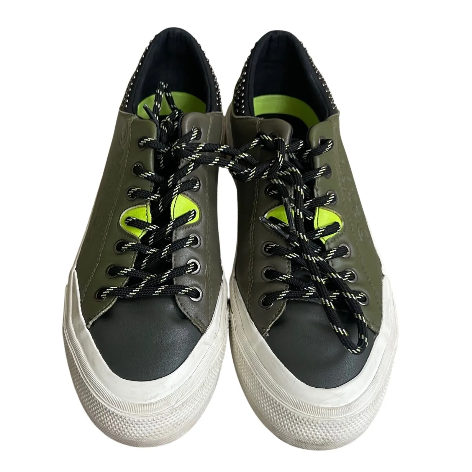 Desigual olive Green Studded Lace Up Sneakers Women's size 8 shoes comfort - Image 2