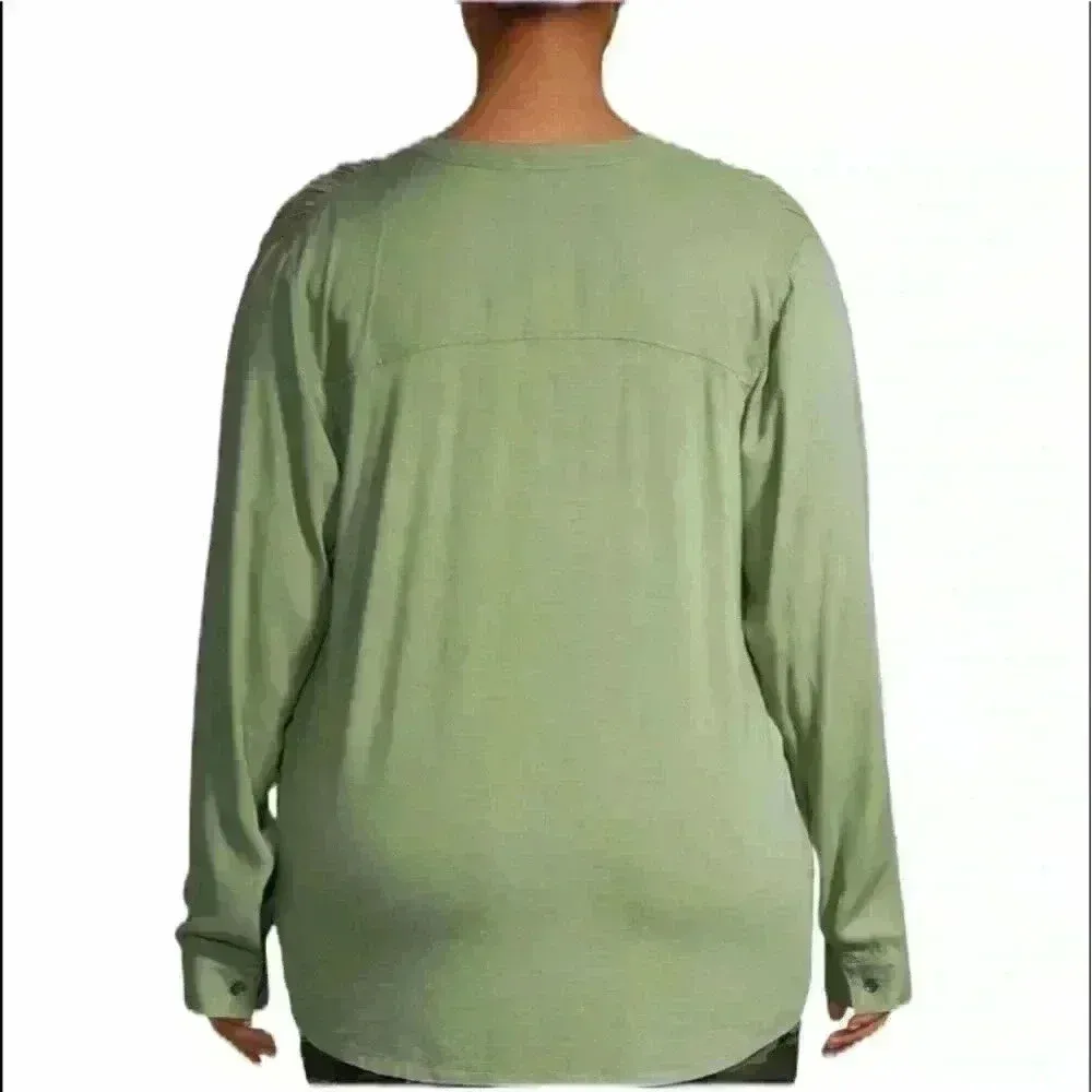 Terra & Sky Green Long‎ Sleeve Open Wrap Top 4X - Image 3