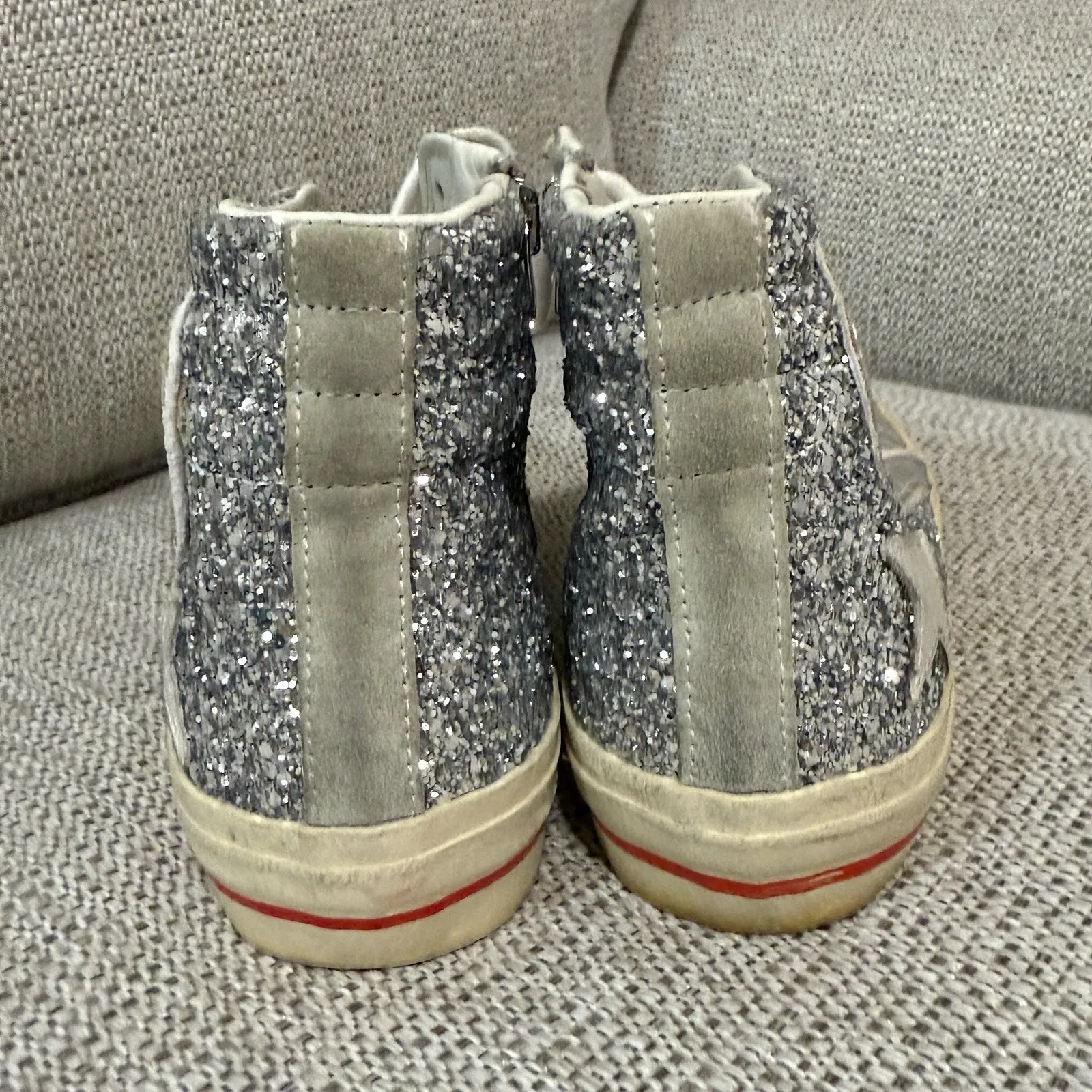 Golden Goose  Slide with Laminated Leather Upper and Silver Glitter Size 36 - Image 9