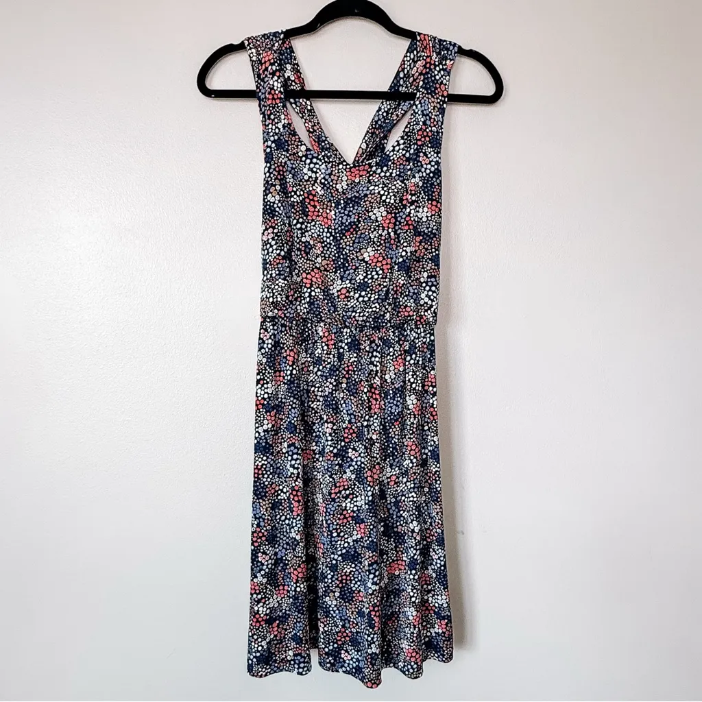 Kaileigh Navy Floral Print High Neck Sleeveless Dress Size Large - Image 2