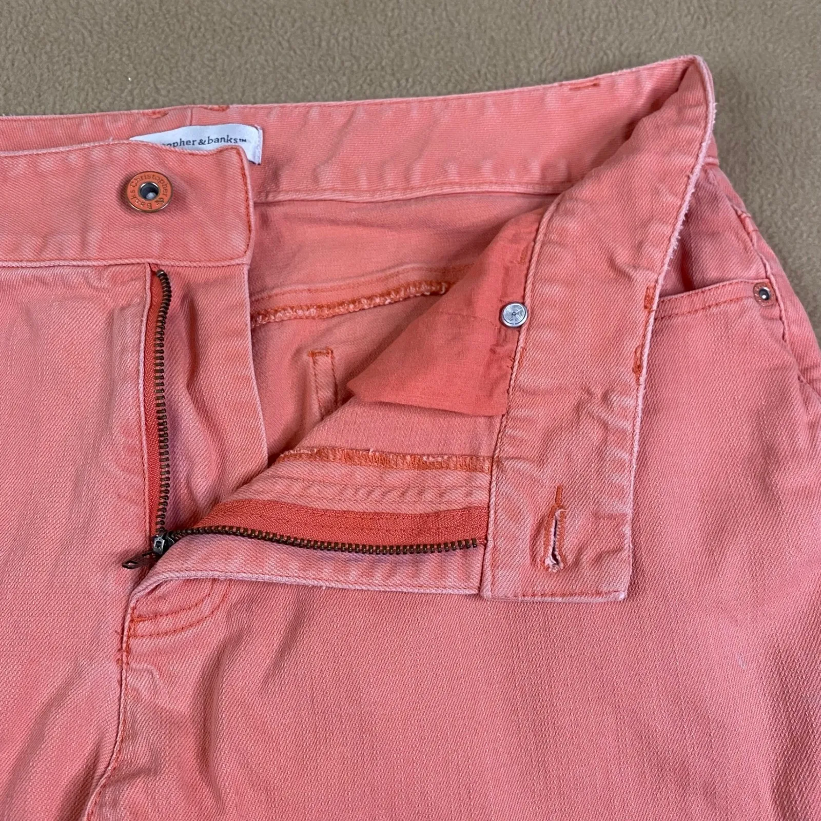 Christopher & Banks Coral Pink Capri Pants Women Sz 10 Cropped Denim Casual EUC - Image 5