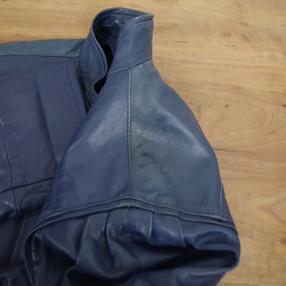 Leather  Italian Made Navy Vintage Jacket Size 8 - Image 10