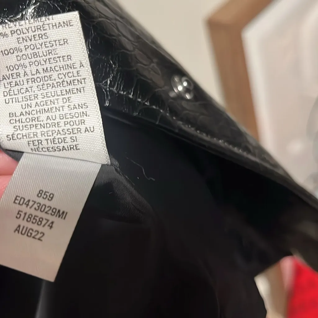 OPEN EDIT Croc Texture Faux Leather Shirt Jacket, Black, Size S - Image 11