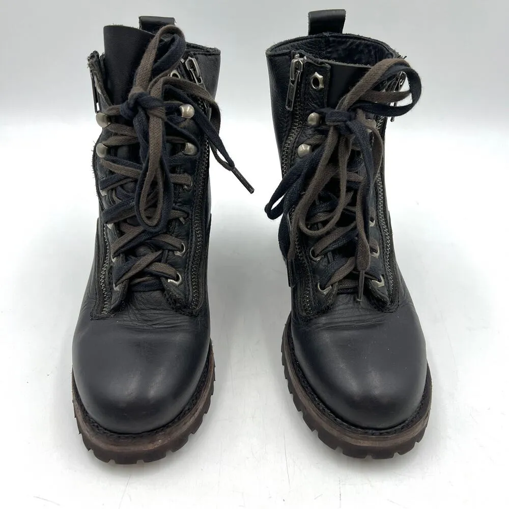 ASH Black Leather Lug Sole Boots Lace Up Moto Ankle Booties - Image 2