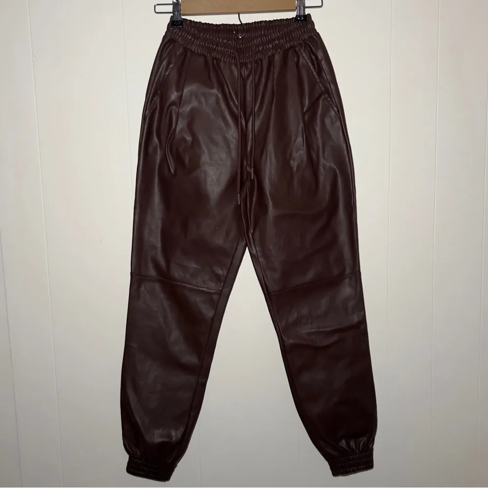 Streetwear Society Leather Joggers Brown Pants Size XS - Image 2