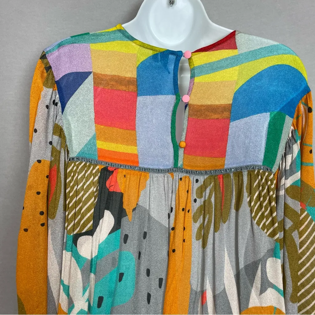 Anthropologie Bl-nk Miranda Peasant Blouse Colorful Abstract Print Size XS Women - Image 7