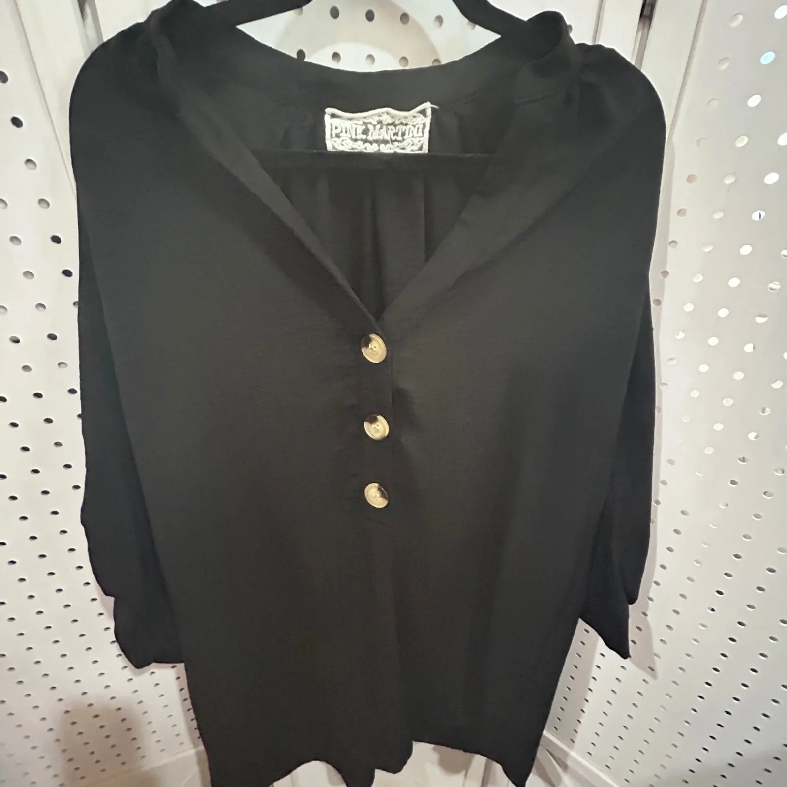 Pink Martini Black V Neck Button Front Tunic Top Dress Size S - Image 6