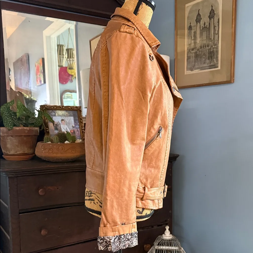 Thread & Supply Tan Camel Brown Faux Leather Moto Jacket Size M - Image 7