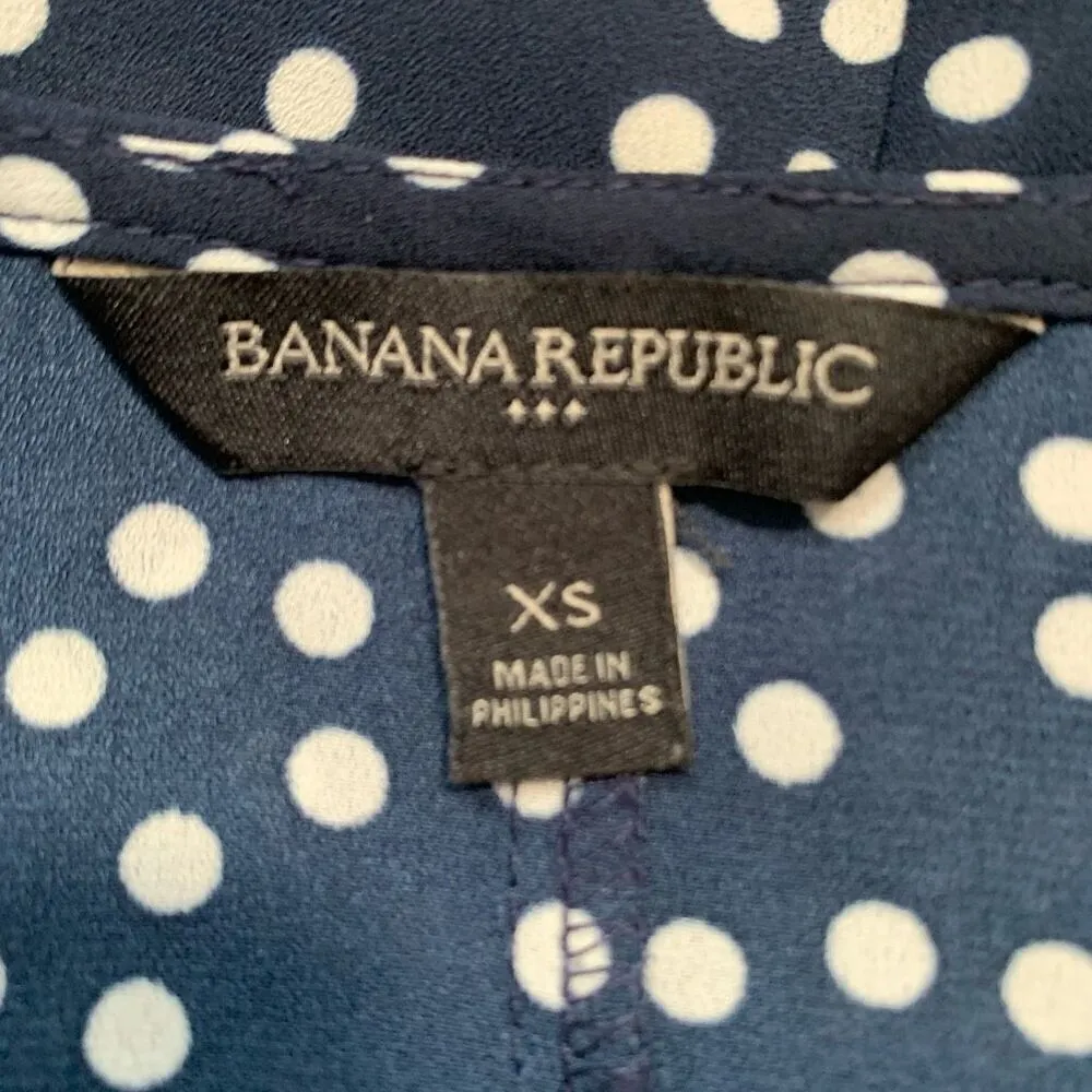 Banana Republic Factory Blouse Navy Blue White Polka Dot Flowy Split Sleeve Top Blue Size XS - Image 7