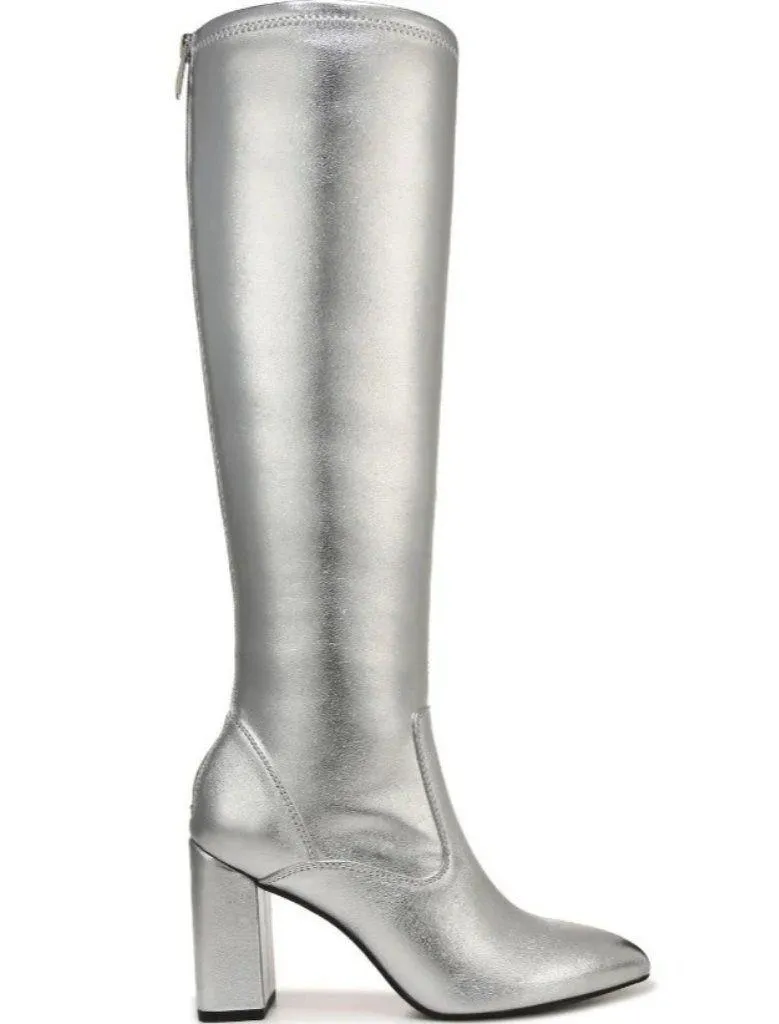 Franco Sarto Womens Katherine Knee High Heeled Boots Silver Metallic Stretch 10 - Image 3